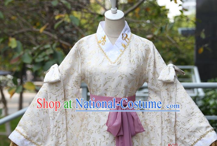 China Ancient Noble Lady Beige Hanfu Dress Cosplay Female Swordsman Garments Traditional Drama Wind and Cloud You Ruo Clothing