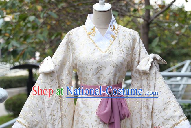 China Ancient Noble Lady Beige Hanfu Dress Cosplay Female Swordsman Garments Traditional Drama Wind and Cloud You Ruo Clothing