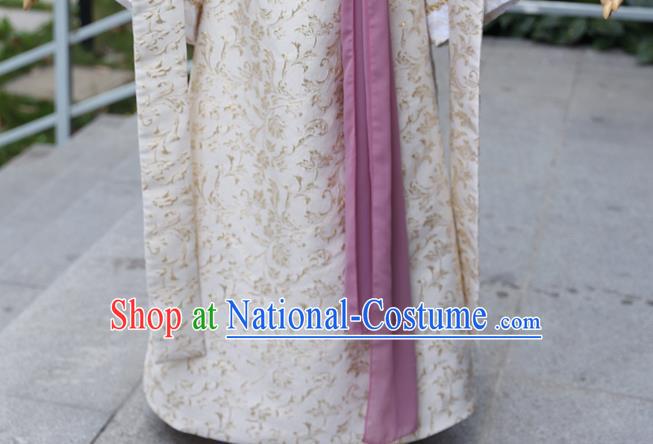 China Ancient Noble Lady Beige Hanfu Dress Cosplay Female Swordsman Garments Traditional Drama Wind and Cloud You Ruo Clothing