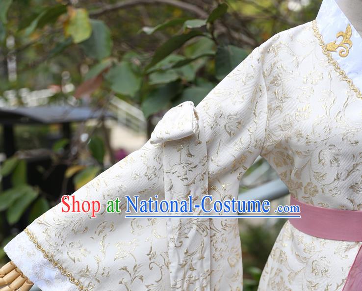 China Ancient Noble Lady Beige Hanfu Dress Cosplay Female Swordsman Garments Traditional Drama Wind and Cloud You Ruo Clothing