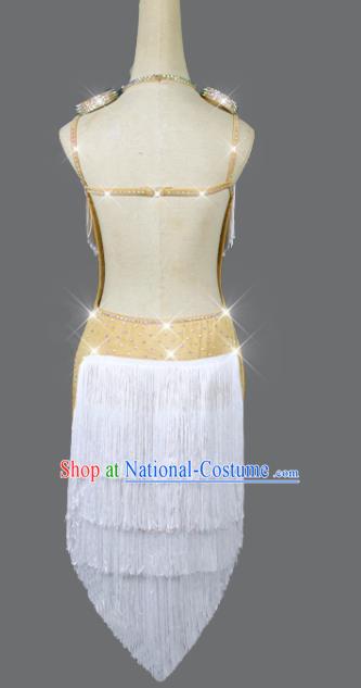 Professional Cha Cha Fashion Women Latin Dance Competition White Tassel Dress Dance Performance Costume Group Dancing Clothing