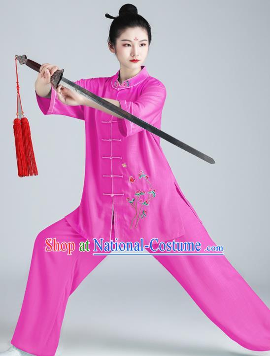 Chinese Martial Arts Embroidered Plum Clothing Tai Chi Clothing Kung Fu Rosy Flax Uniforms Wushu Competition Garment Costumes