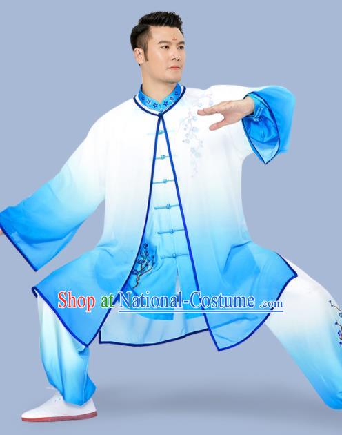 Chinese Kung Fu Competition Clothing Martial Arts Garment Costumes Tai Chi Training Blue Uniforms for Women for Men