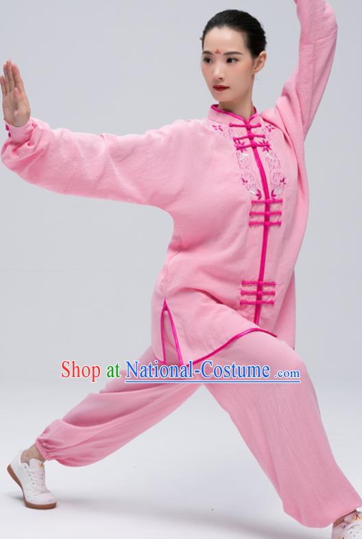 China Kung Fu Embroidered Uniforms Wushu Competition Pink Outfits Martial Arts Garment Costumes Tai Chi Clothing