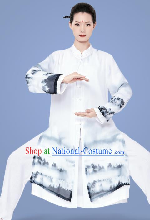 Chinese Tai Chi Training Uniforms Kung Fu Ink Painting Landscape Clothing Martial Arts Garment Costumes for Women for Men