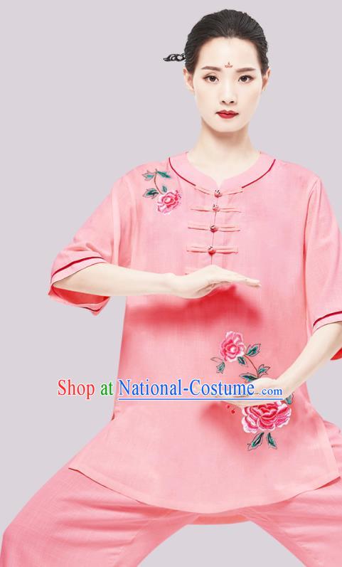 Chinese Wushu Competition Garment Costumes Martial Arts Clothing Tai Chi Clothing Kung Fu Painting Rose Pink Uniforms