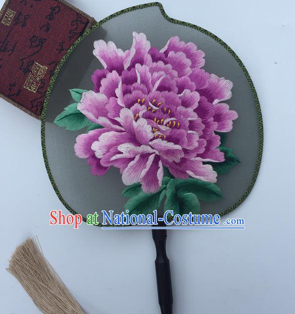 China Suzhou Embroidery Peony Double Side Fan Handmade Peach Shape Fan Traditional Cheongsam Palace Fan Classical Dance Silk Fans