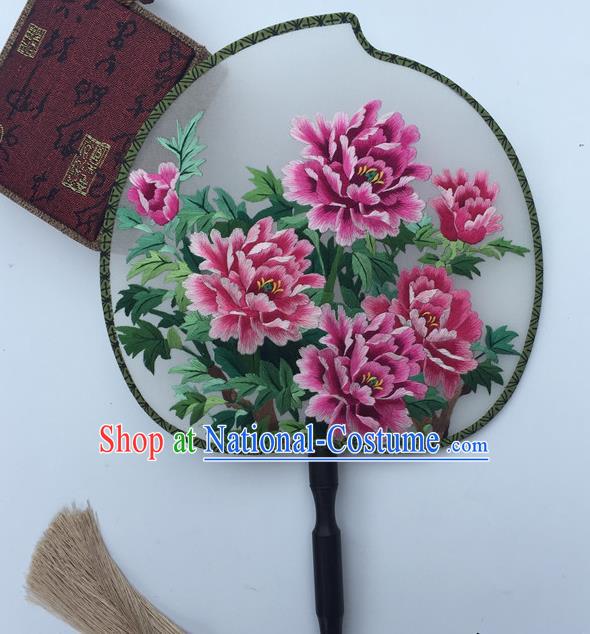 China Traditional Cheongsam Palace Fan Classical Dance Silk Fans Suzhou Embroidery Peony Double Side Fan Handmade Peach Shape Fan