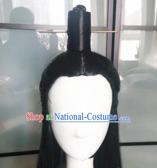 Handmade Chinese Han Dynasty Prince Wigs Ancient Swordsman Headwear Drama Eternal Love Ye Hua Chignon Headdress