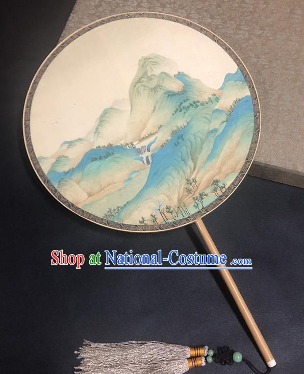 China Traditional Ming Dynasty Silk Fan Vintage Palace Fan Handmade Painting Landscape Fan Ancient Hanfu Circular Fans