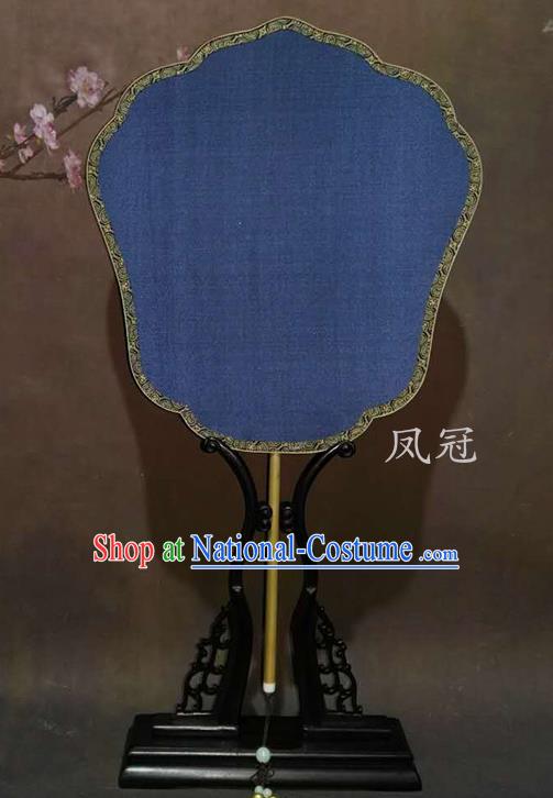 China Ancient Court Phoenix Coronet Fan Traditional Hanfu Fan Vintage Blue Silk Fan Handmade Suzhou Palace Fan