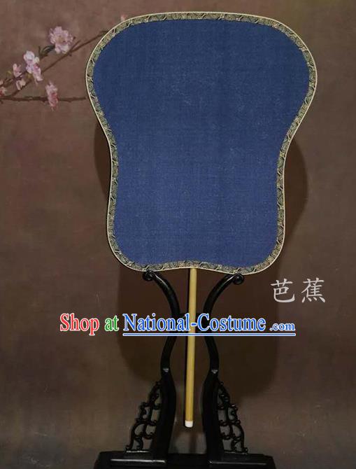 China Ancient Princess Palm Leaf Fan Traditional Suzhou Fan Vintage Song Dynasty Court Fan Handmade Blue Silk Palace Fan