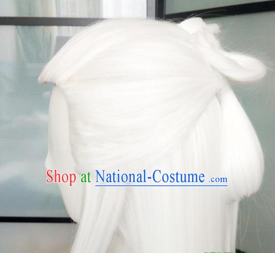 Handmade Chinese Cosplay God King White Wigs Ancient Swordsman Headwear Drama Eternal Love Immortal Emperor Donghua Chignon Headdress