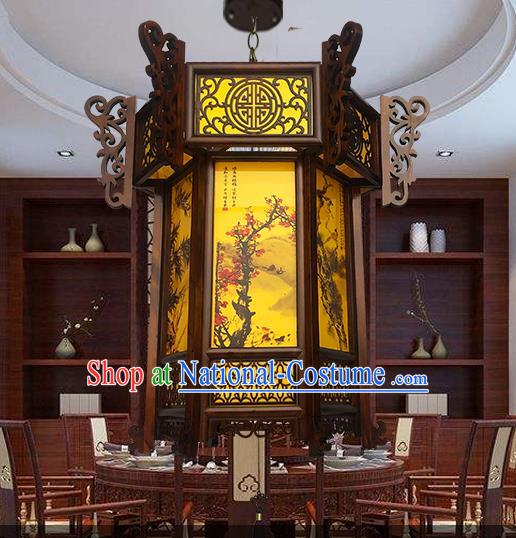 China Traditional Festival Hanging Lantern Classical Lanterns Handmade Hexagon Palace Lantern Painting Plum Orchids Bamboo Chrysanthemum Lamp