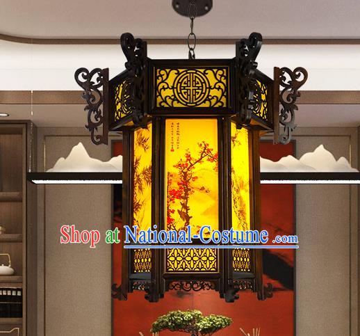 China Traditional Festival Hanging Lantern Classical Lanterns Handmade Hexagon Palace Lantern Painting Plum Orchids Bamboo Chrysanthemum Lamp