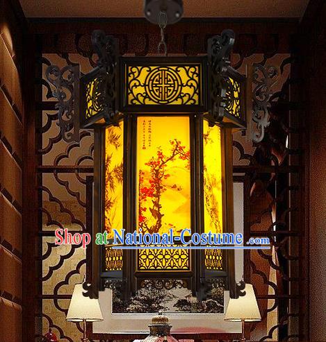 China Traditional Festival Hanging Lantern Classical Lanterns Handmade Hexagon Palace Lantern Painting Plum Orchids Bamboo Chrysanthemum Lamp