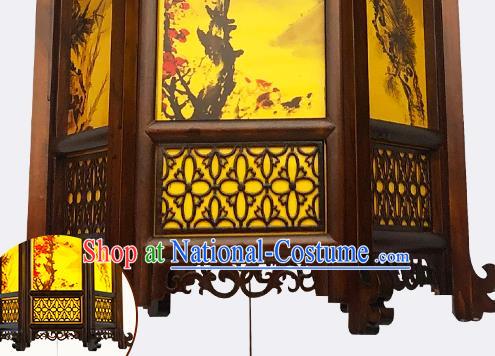 China Traditional Festival Hanging Lantern Classical Lanterns Handmade Hexagon Palace Lantern Painting Plum Orchids Bamboo Chrysanthemum Lamp