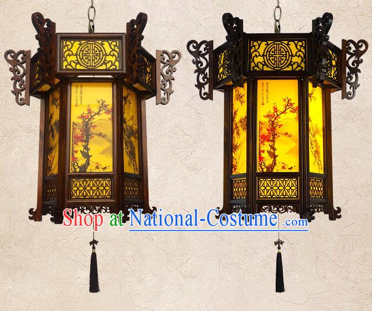 China Traditional Festival Hanging Lantern Classical Lanterns Handmade Hexagon Palace Lantern Painting Plum Orchids Bamboo Chrysanthemum Lamp