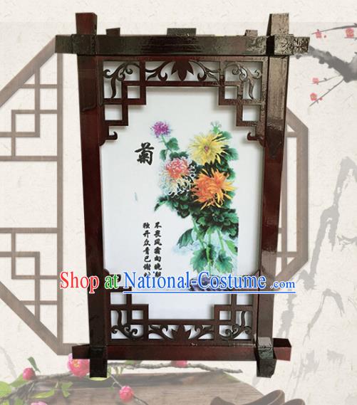 China Handmade Vintage Palace Lantern Traditional Court Light Lamp Plum Orchids Bamboo Chrysanthemum Painting Hanging Lantern Classical Wood Lanterns