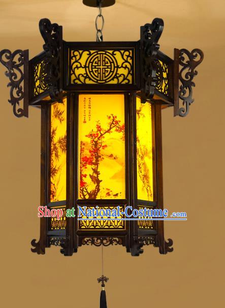 China Traditional Festival Hanging Lantern Classical Lanterns Handmade Hexagon Palace Lantern Painting Plum Orchids Bamboo Chrysanthemum Lamp