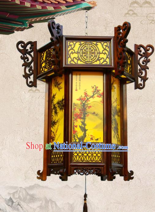 China Traditional Festival Hanging Lantern Classical Lanterns Handmade Hexagon Palace Lantern Painting Plum Orchids Bamboo Chrysanthemum Lamp