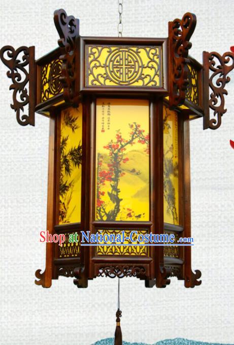 China Traditional Festival Hanging Lantern Classical Lanterns Handmade Hexagon Palace Lantern Painting Plum Orchids Bamboo Chrysanthemum Lamp