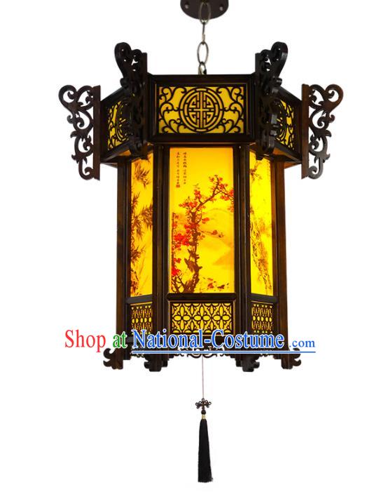 China Traditional Festival Hanging Lantern Classical Lanterns Handmade Hexagon Palace Lantern Painting Plum Orchids Bamboo Chrysanthemum Lamp