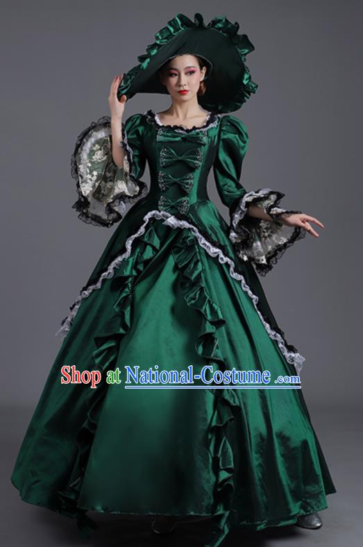 Custom European Royal Princess Green Full Dress Western Style Clothes Europe Vintage Garment Costume Stage Performance Fashion