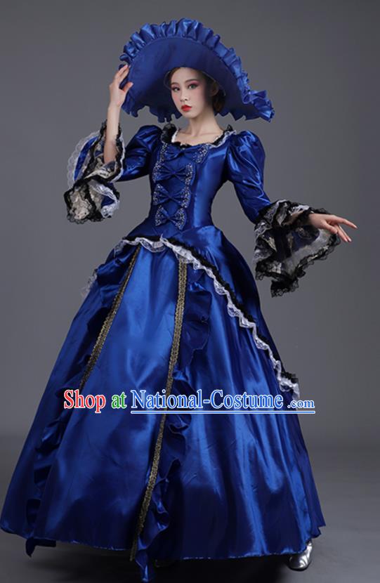 Custom Stage Performance Fashion European Royal Princess Royalblue Full Dress Western Style Clothes Europe Vintage Garment Costume