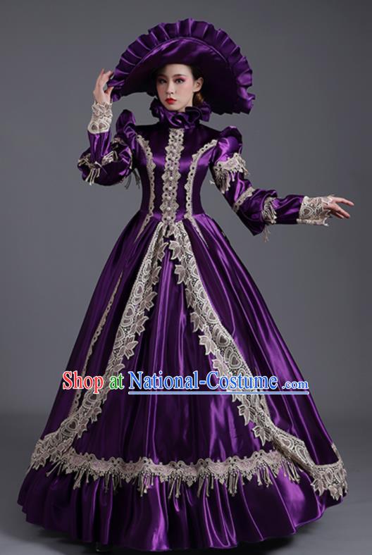 Custom Europe Vintage Garment Costume Stage Performance Fashion European Noble Woman Purple Full Dress Western Style Clothes