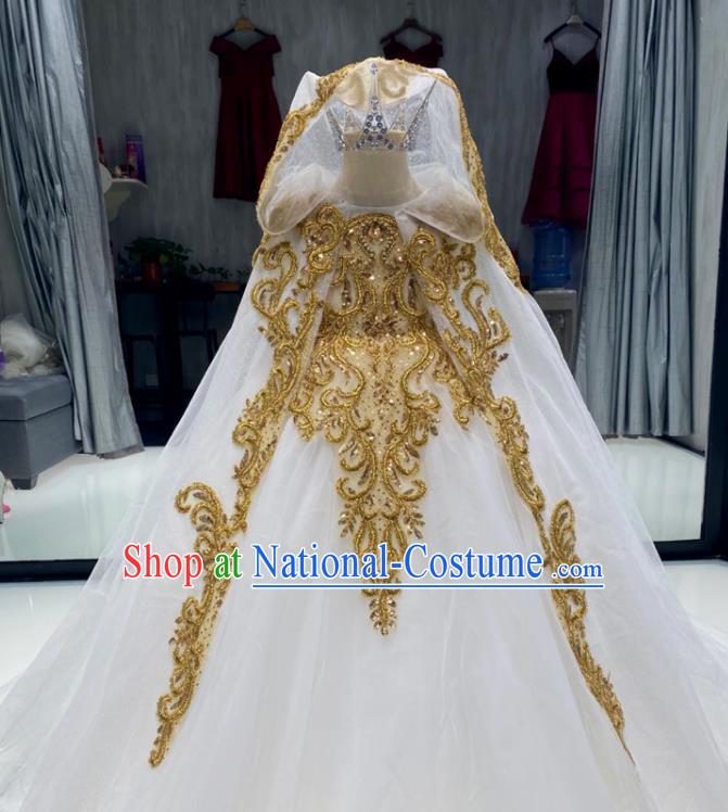 Top Girl Catwalks Show Cape Clothing Christmas Princess Formal Garment Children Stage Performance White Veil Evening Dress