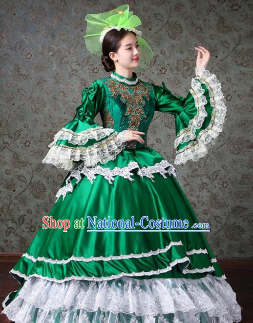 Custom Europe Noble Miss Clothing Catwalks Green Trailing Full Dress European Performance Dress Western Vintage Fashion