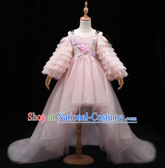 Top Children Stage Show Formal Clothing Girl Catwalks Pink Veil Trailing Evening Dress Christmas Princess Dance Fashion Garment