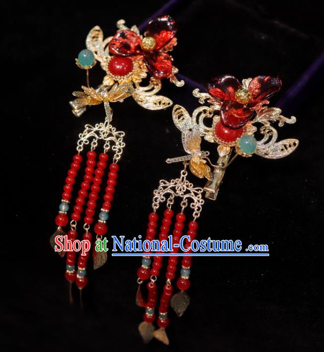 Chinese Handmade Tassel Hairpins and Hair Crown Classical Wedding Hair Accessories Ancient Bride Headpieces Xiuhe Suits Headdress