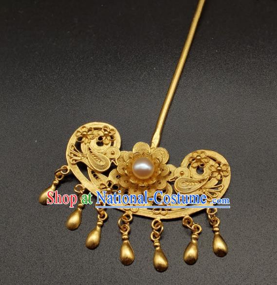 Chinese Handmade Ming Dynasty Headpiece Traditional Wedding Hair Accessories Ancient Princess Gilding Hairpin Classical Tassel Hair Stick