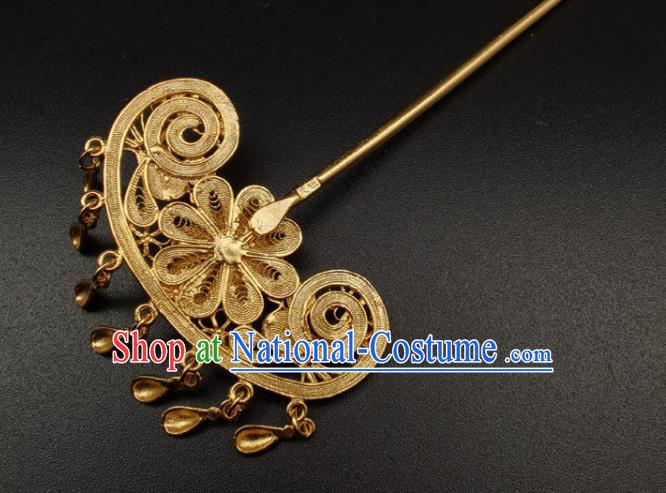 Chinese Handmade Ming Dynasty Headpiece Traditional Wedding Hair Accessories Ancient Princess Gilding Hairpin Classical Tassel Hair Stick