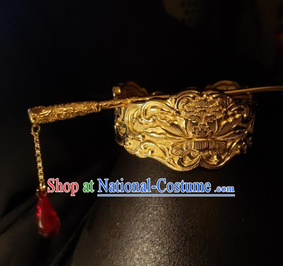 China Classical Hanfu Headpieces Handmade Hair Accessories Traditional Ming Dynasty Emperor Hairpin Ancient King Hairdo Crown