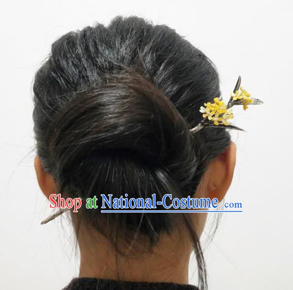 Chinese Traditional Hair Accessories Handmade Silver Carving Hairpin Classical Fragrans Hair Stick Cheongsam Headpiece