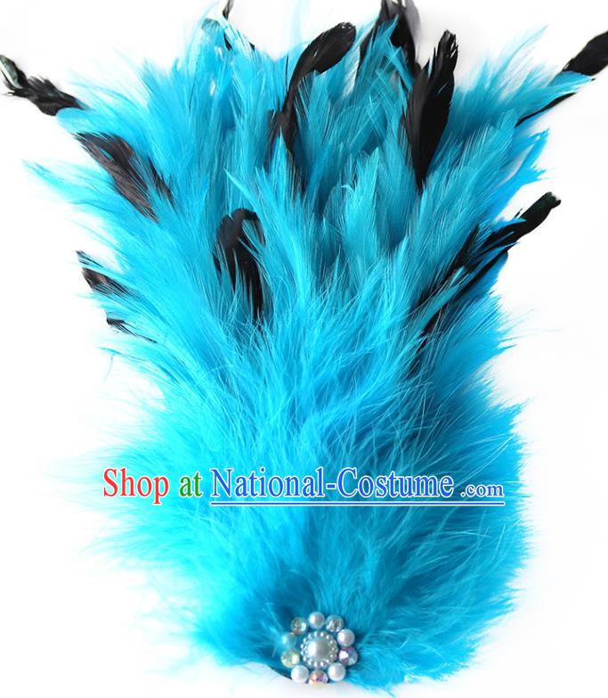 Top Dance Headdress Handmade Cosplay Fairy Hair Crown Blue Feather Hair Accessories Stage Show Headpiece