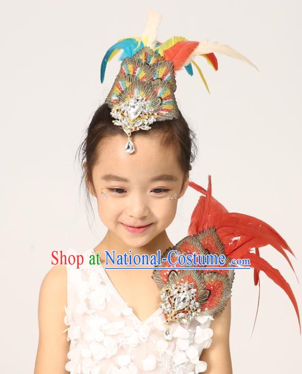 Professional Girl Stage Performance Colorful Feather Hair Crown Classical Dance Hair Accessories Peacock Dance Hair Stick