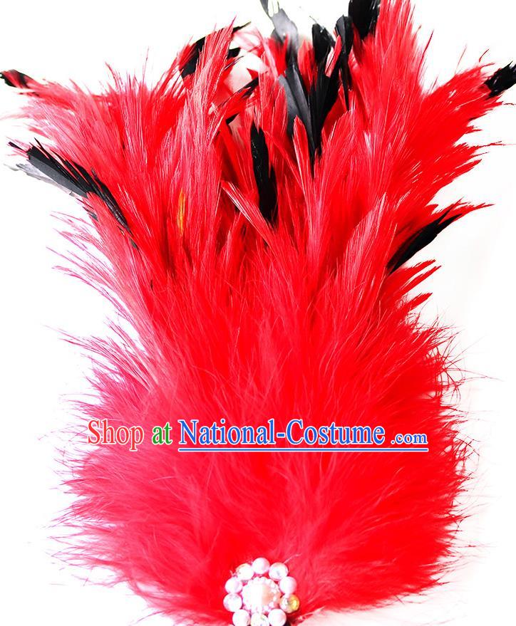 Top Stage Show Headpiece Dance Headdress Handmade Cosplay Fairy Hair Crown Red Feather Hair Accessories