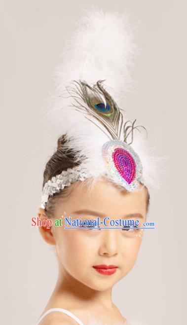 Professional China Dai Nationality Dance Hair Accessories Yunnan Ethnic Dance White Feather Headdress Girl Peacock Dance Hair Crown