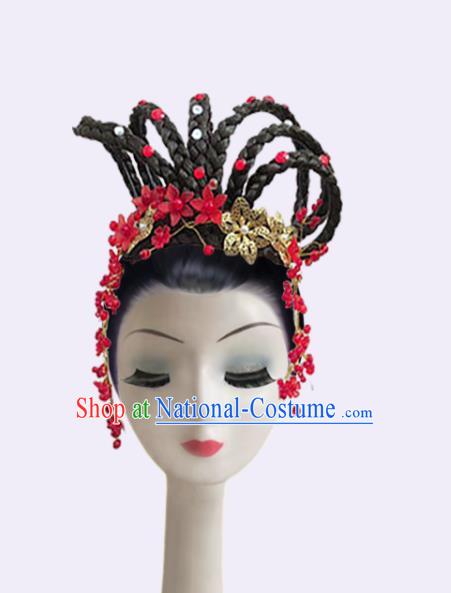 Handmade Chinese Stage Performance Wigs Chignon Classical Dance Hair Accessories Peacock Dance Headpieces