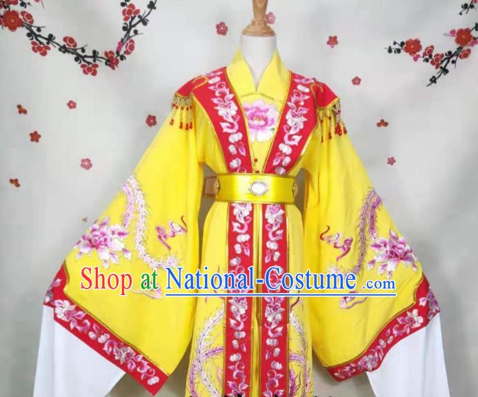 China Ancient Queen Clothing Peking Opera Empress Yellow Dress Uniforms Beijing Opera Hua Tan Garment Costumes