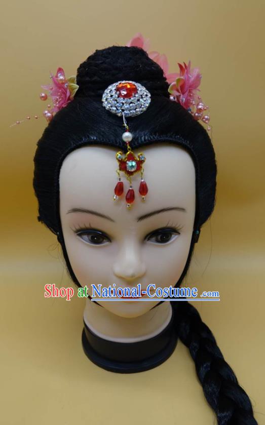 Chinese Beijing Opera Xiaodan Headdress Ancient Servant Lady Hairpieces Peking Opera Country Girl Wigs Headwear