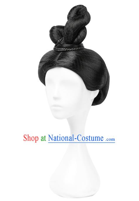 Chinese Ancient Palace Lady Headdress Tang Dynasty Court Woman Hairpieces Traditional Hanfu Dance Wigs Chignon