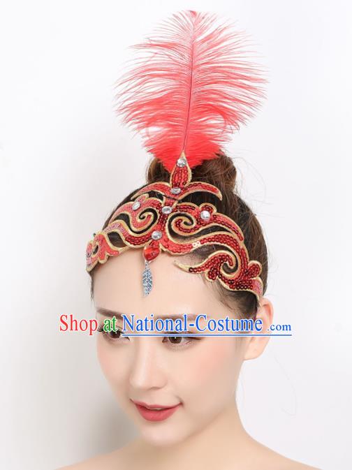 China Woman Stage Performance Hair Stick Peacock Dance Hair Accessories Dai Nationality Dance Red Feather Headpiece