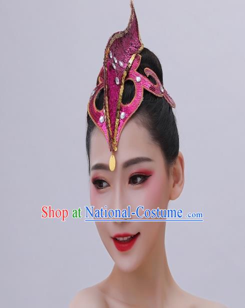 Chinese Handmade Ethnic Peacock Dance Headpiece Dai Nationality Folk Dance Rosy Hair Crown Yunnan Minority Performance Headwear