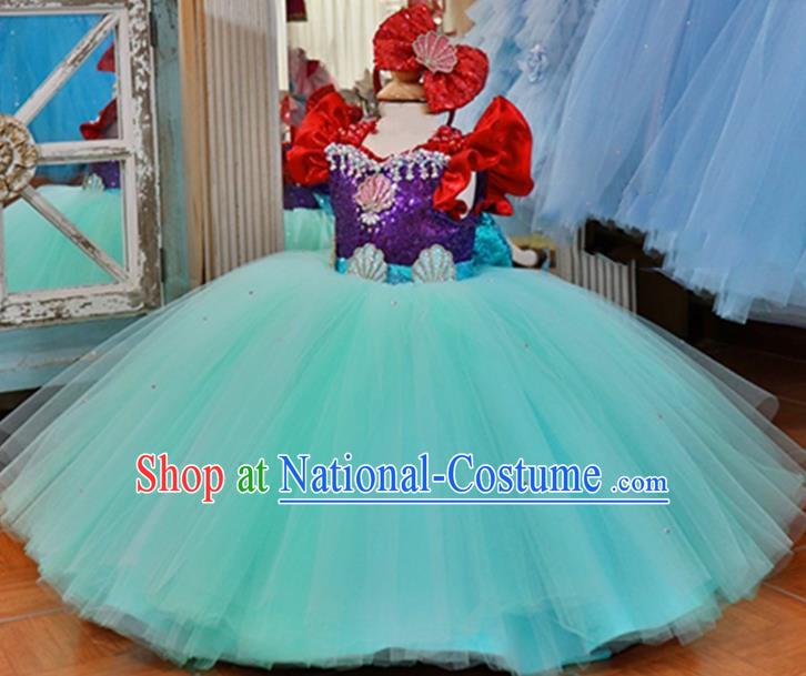 Top Catwalks Blue Veil Princess Dress Christmas Evening Wear Children Performance Clothing Girl Compere Formal Garment