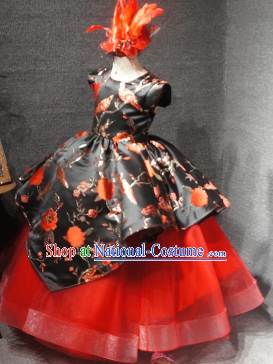 Top Children Compere Clothing Girl Stage Show Formal Garment Catwalks Red Veil Dress Christmas Princess Evening Wear